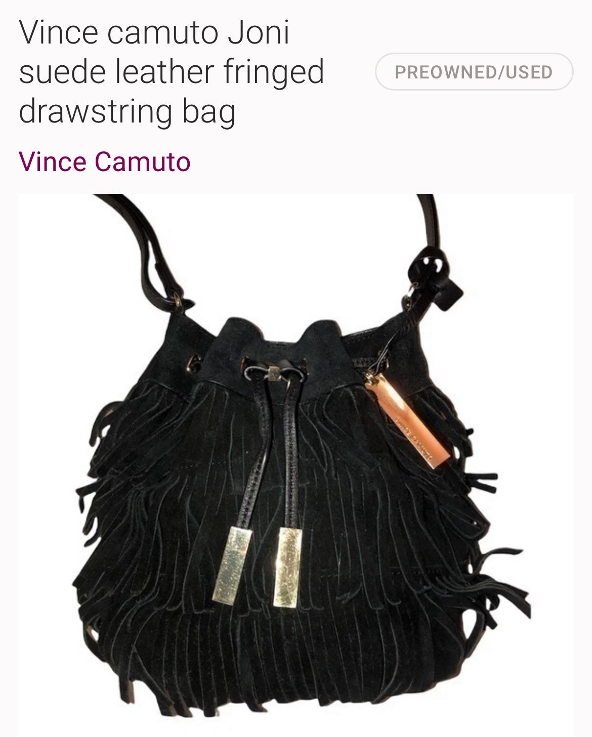 Vince Camino Joni suede leather fringed drawstring bag