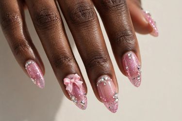 Brand New Pink Glitter Press-On Nails with Crystals & Charms - Size M, with Case