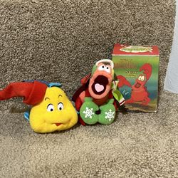 1989 Disney Little Mermaid McDonalds Christmas Ornament Flounder Sebastian Plush