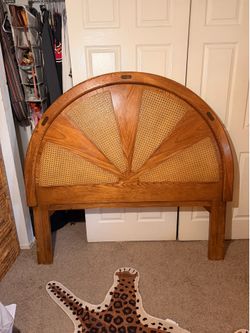 Vintage 1970’s Rising Sun Oak and Cane Headboard - Queen size