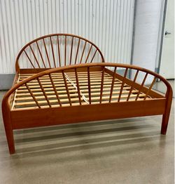 MCM 1960’s danish mod solid teak spindle Queen platform bed by Jesper International