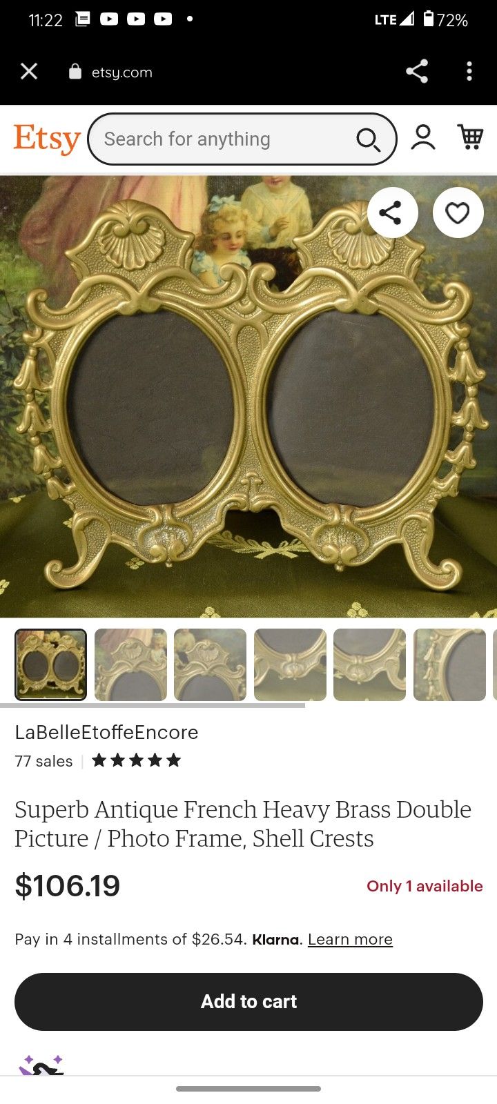 Antique French Brass Frame No Glass