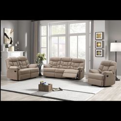 Recliner Set 3pcs Display Same Beige Cream Color 