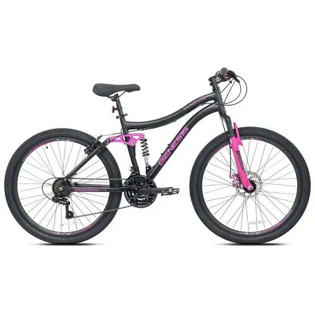 26" Genesis Maeve Mountain Pro Bike Off Road Trail Tires 21-Speed Bicycle, Black