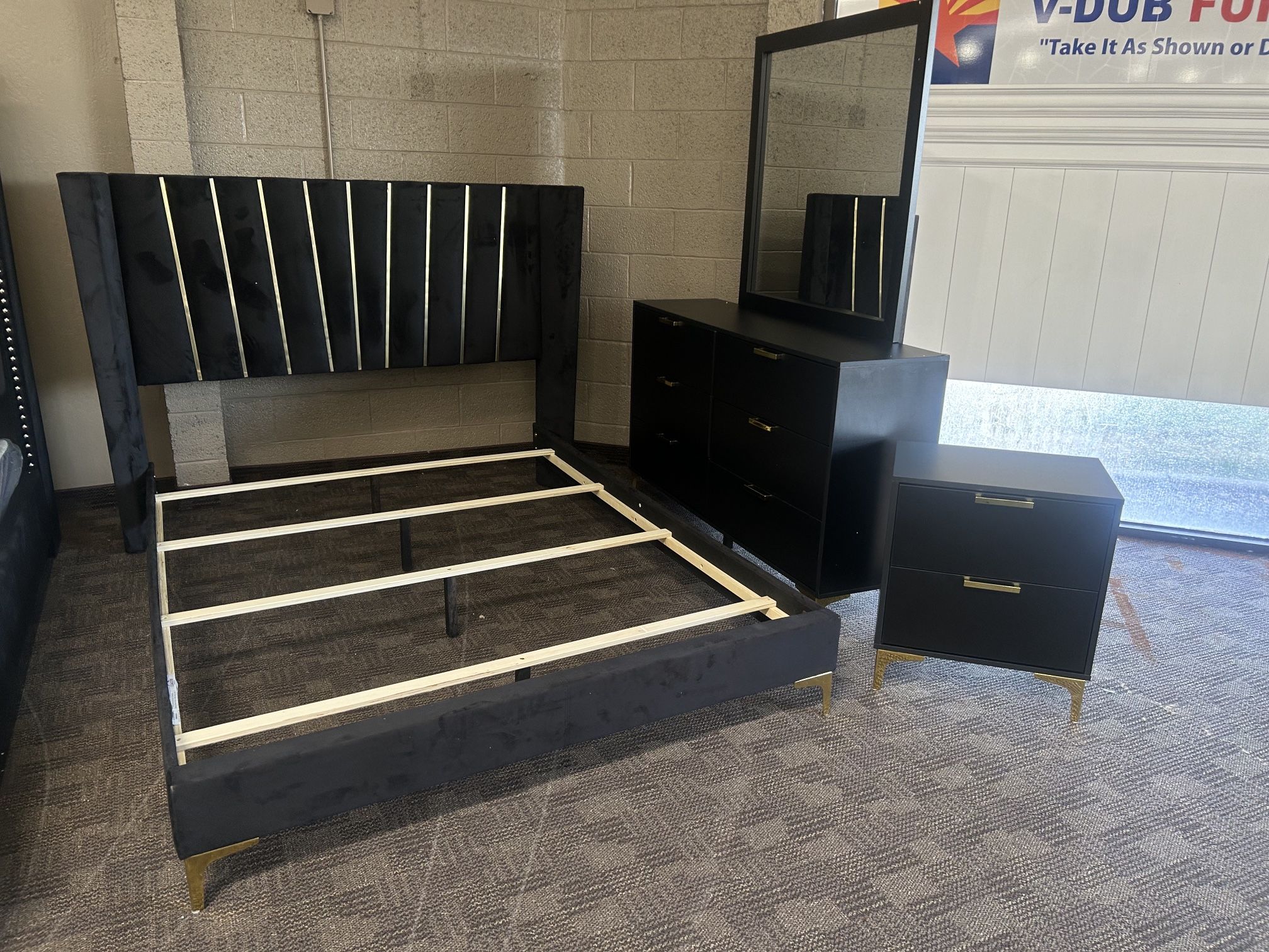 Black And Gold Queen Bed Set With Dresser