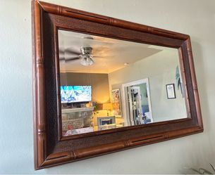 Vintage Ratan and Bamboo Styled Beveled Mirror