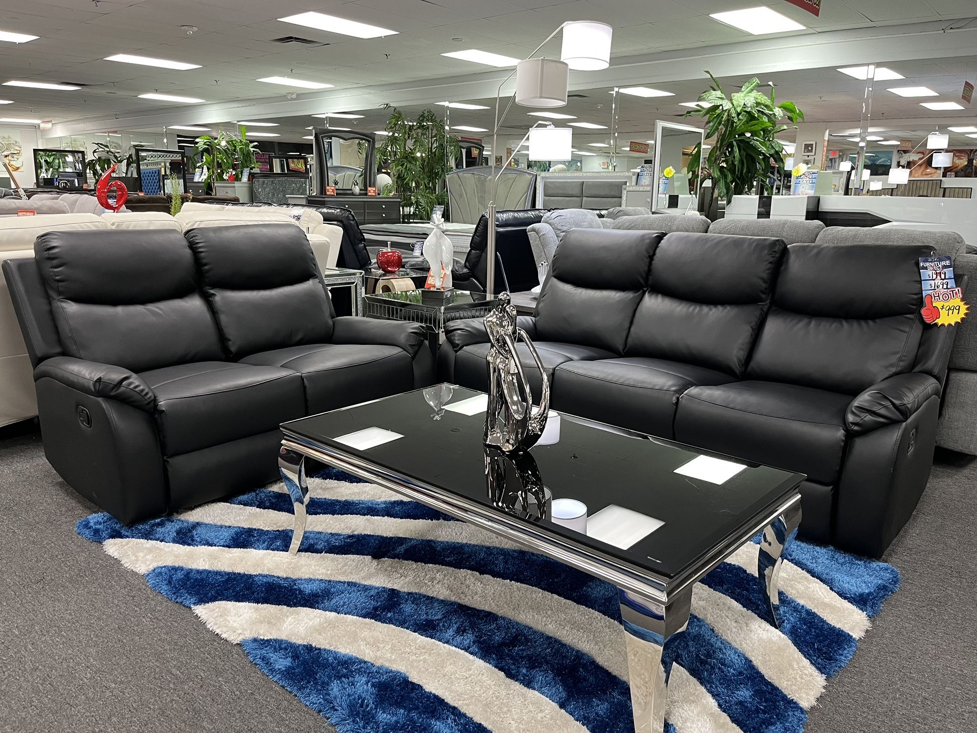 Black Sofa & Love Seat w/Recliners On Liquidation Now !!