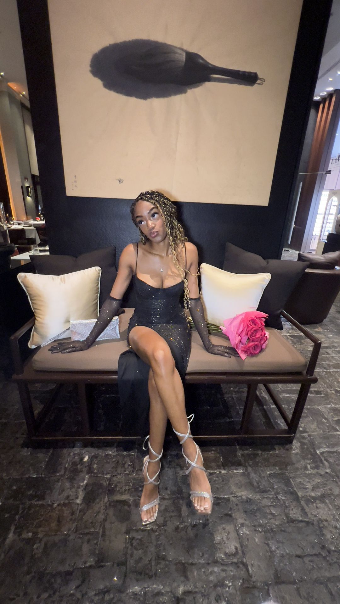 TRIXIE MAXI DRESS - BLACK SPARKLE WITH GLOVES INCLUDED