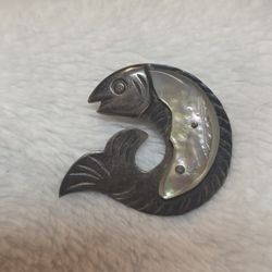 Vintage Taxco Abalone Fish Brooch 