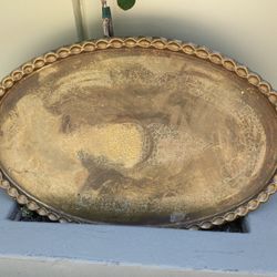 Large Oval Mid Century Solid Brass Table Top Tray For Spider Table 46x30