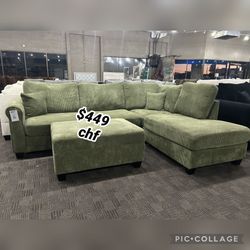 Corduroy Sectional Sofa With Ottoman 