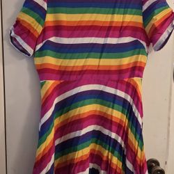 Rainbow Skater Dress Sz Large New