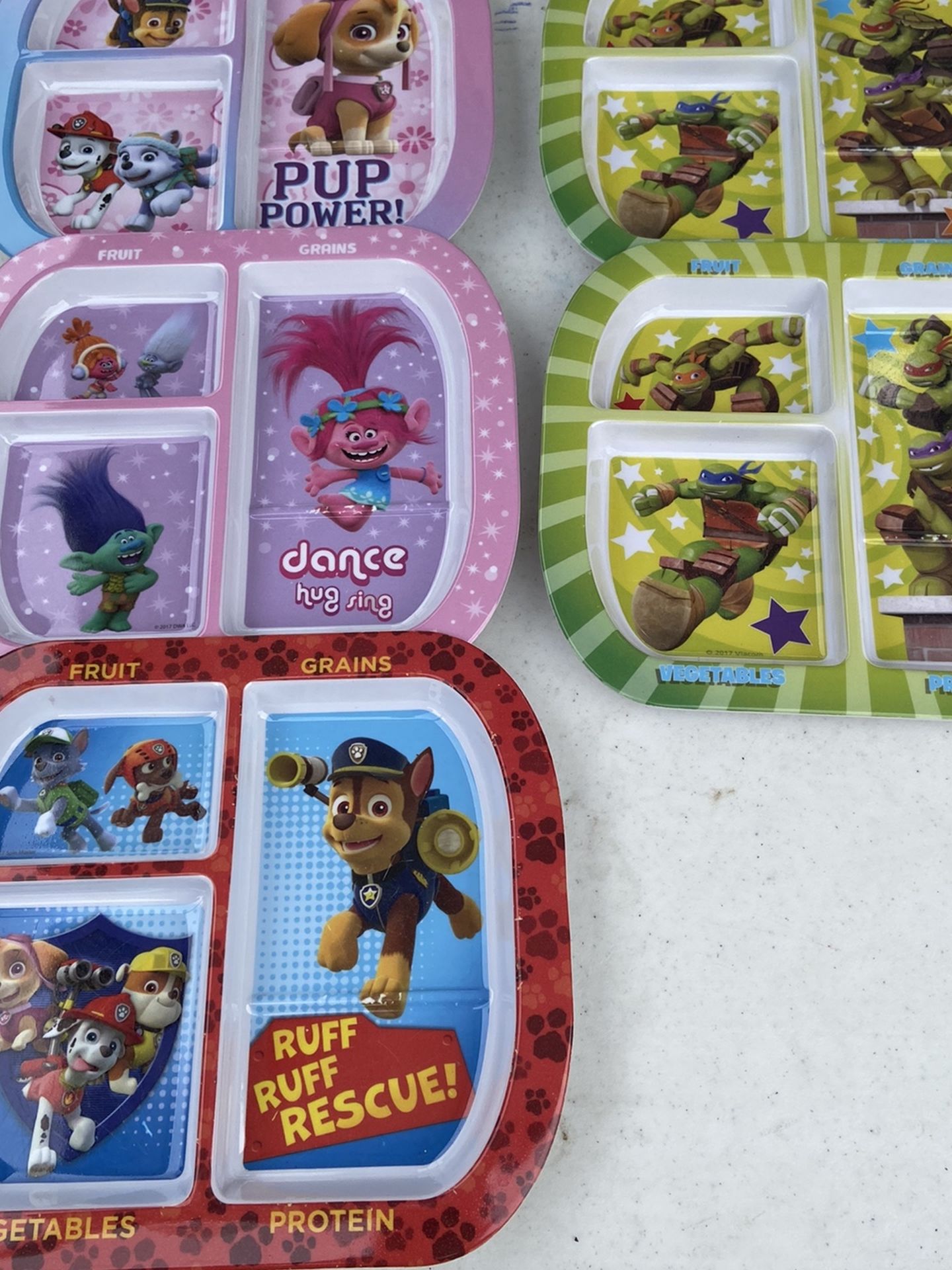 Kids Divided Plastic Plates - Trolls, Ninja Turtles, Paw Patrol