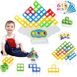 64 PCS Tetra Tower Game, Balance Stacking Building Blocks Board Game for Kids, Adults
