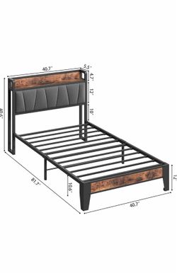 Twin Bed Frames, Storage Headboard with Charging Station,