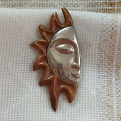 Vintage Sterling Silver 925 Taxco Mexico Half SunFace Clip on Earring Only One Peace 