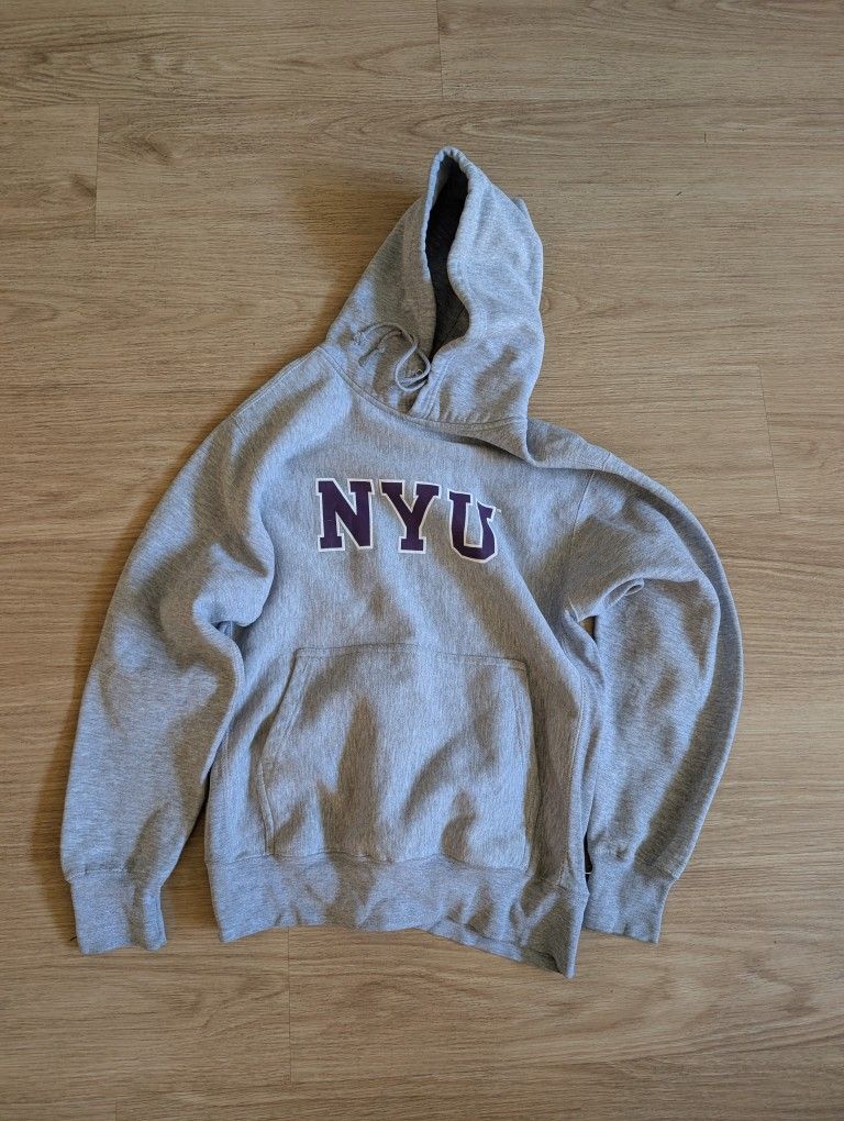 Nyu Grey Hoodie Small Pro weave Vintage