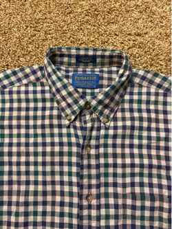 Pendleton Wool Mills Plaid Button Down Shirt Mens Size Large Blue Green