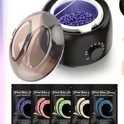 Waxing Kit - Wax Warmer for Hair Removal, Hard Wax Kit with 14oz 5 Bags Hard Wax Beans for Full Body, Legs, Face, Eyebrows, Bikini, Brazilian Waxing K