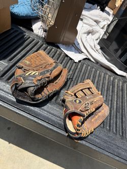 Two Used Leather Baseball Gloves