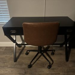 Threshold Campaign Writing Desk & Brown Leather Chair