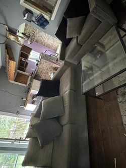 Gray Fabric Sectional Sofa with Pillows