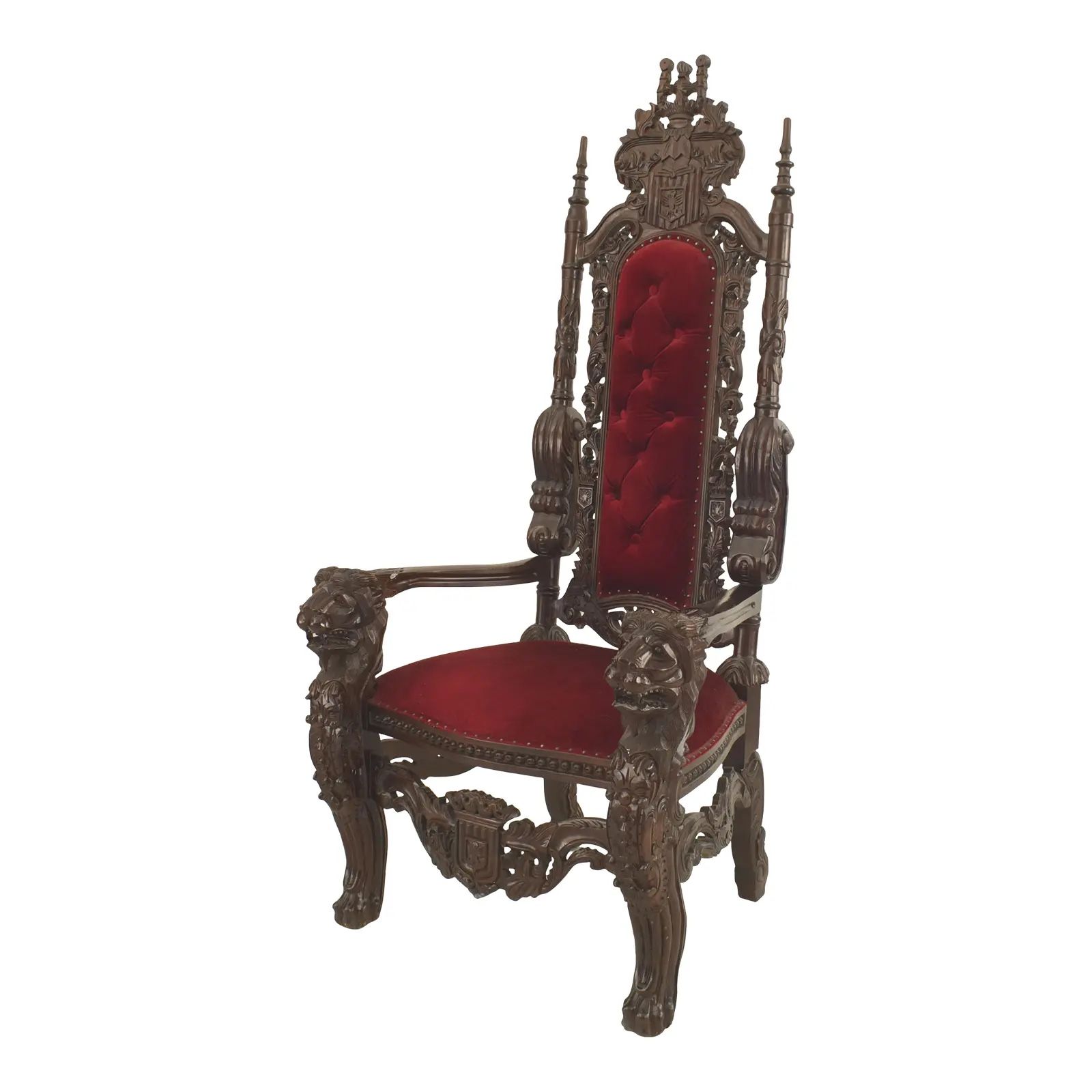 enaissance 20th Century Antique  throne chair King Queen Lion