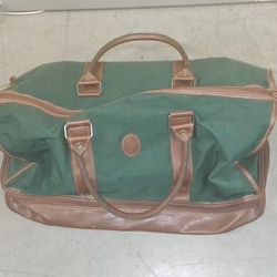 Vintage Polo Ralph Lauren Green Canvas Leather Duffle Bag Travel Carry-On 90s