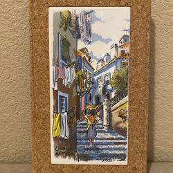 Hand Painted Ceramic Tile Trivet/ Wall Decor Alfama District In Lisbon Portugal