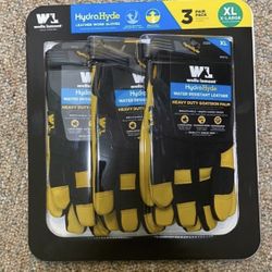 Wells Lamont Men's HydraHyde Leather Work Gloves, 3-pairs XL Size .