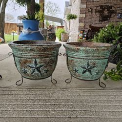 Turquoise Star Clay Pots, Planters, Plants. Talavera, Pottery $60 cada una