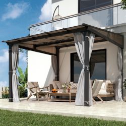 COVERONICS 10' X 10' Outdoor Polycarbonate Lean To Gazebo - Wall-Mounted Aluminum Frame Gazebo With Slope Hardtop, Patio Heavy-Duty Lean To Pergola Wi