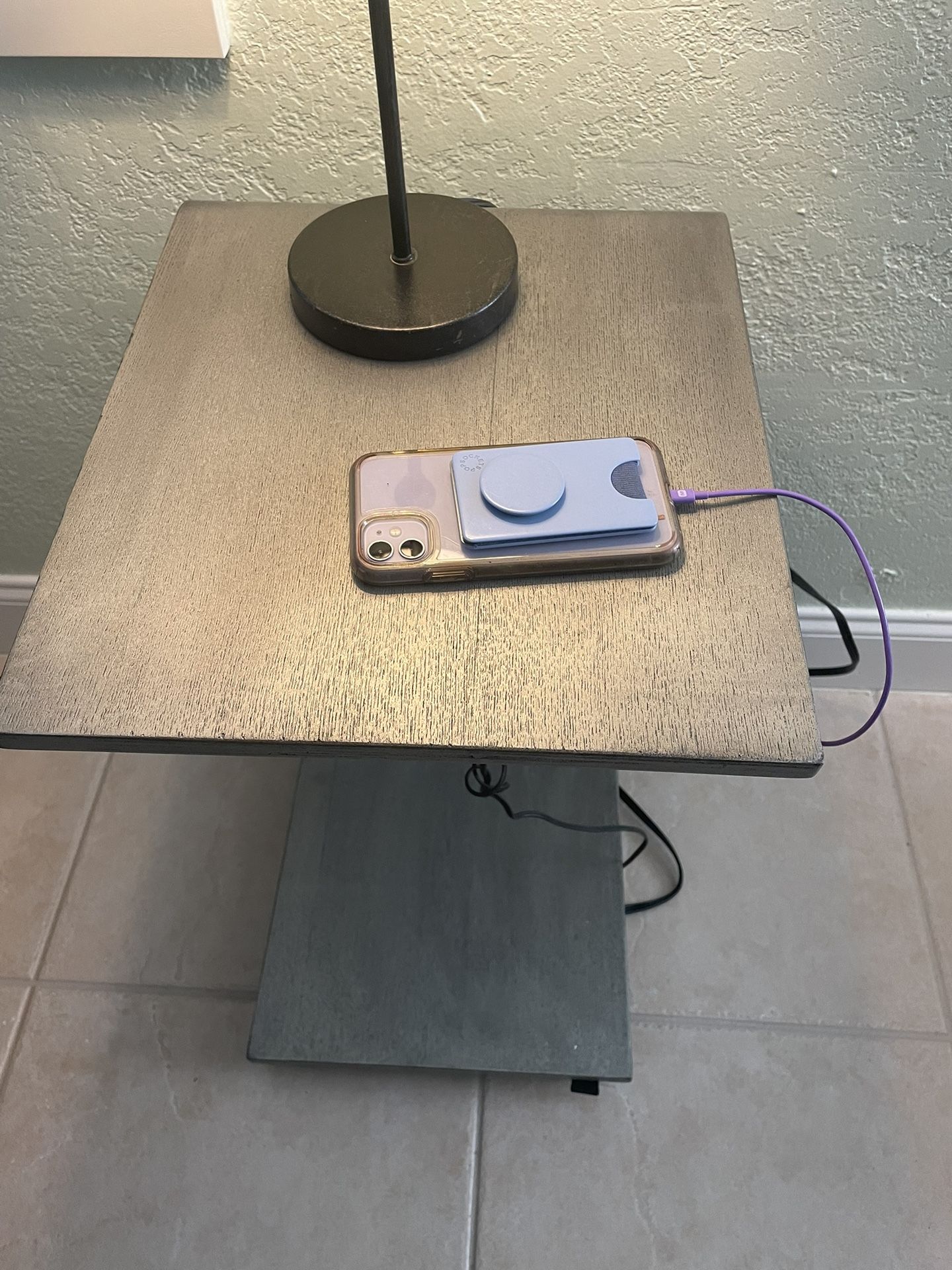“C” Channel Side Table With USB & Electrical Plugs