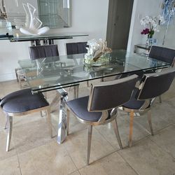 Expandable Dinning Table Set with Modern Style  Console Table Entryway with Tempered Glass And Metal Legs, Coffee Table And Side Table.