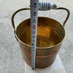 Vintage Copper Bucket with Lion Head Accents,