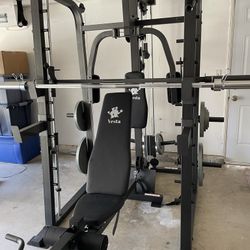 Vesta Fitness Smith Machine 2001 w/Bench Attachment | 230lb Bumpers Weights | 7ft Olympic Bar | Fitness | Gym Equipment | FREE DELIVERY 🚚 