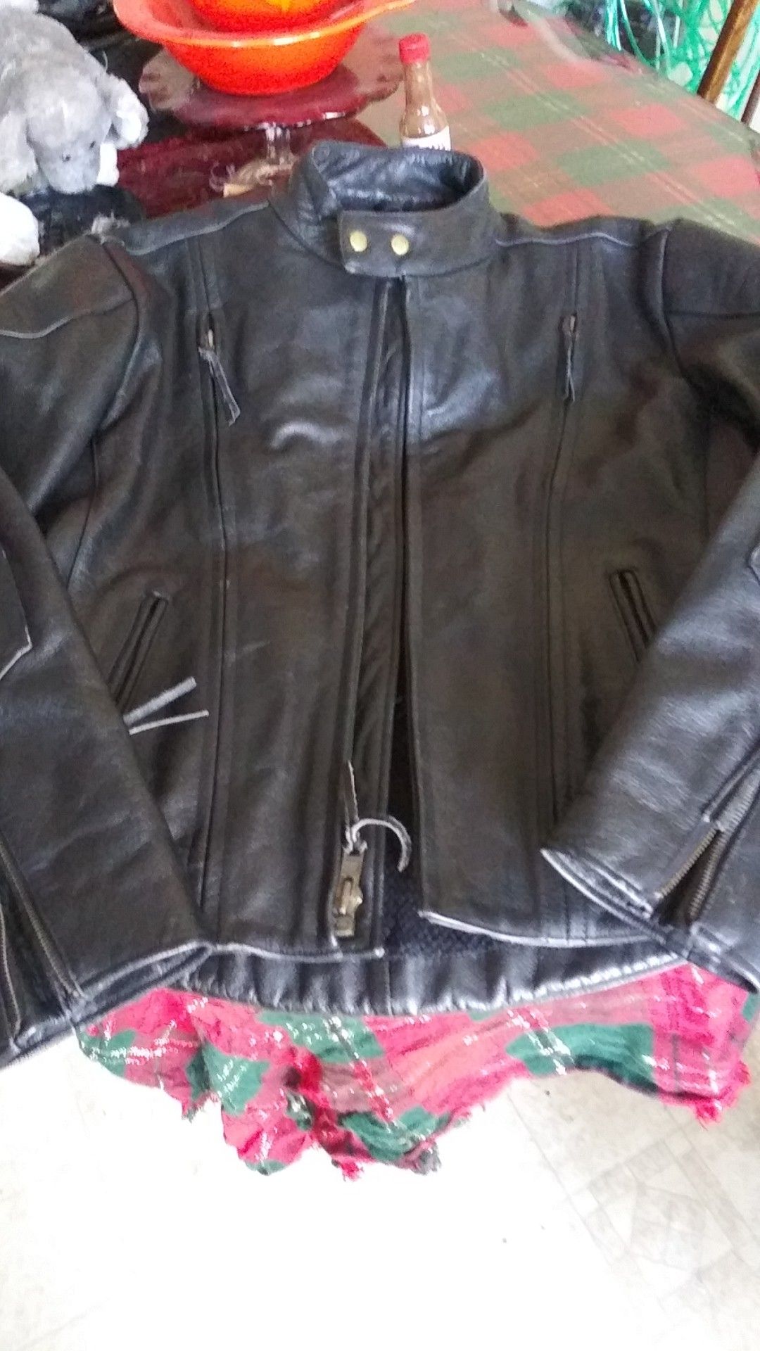 Himalaya motorbike black leather jacket size large 42