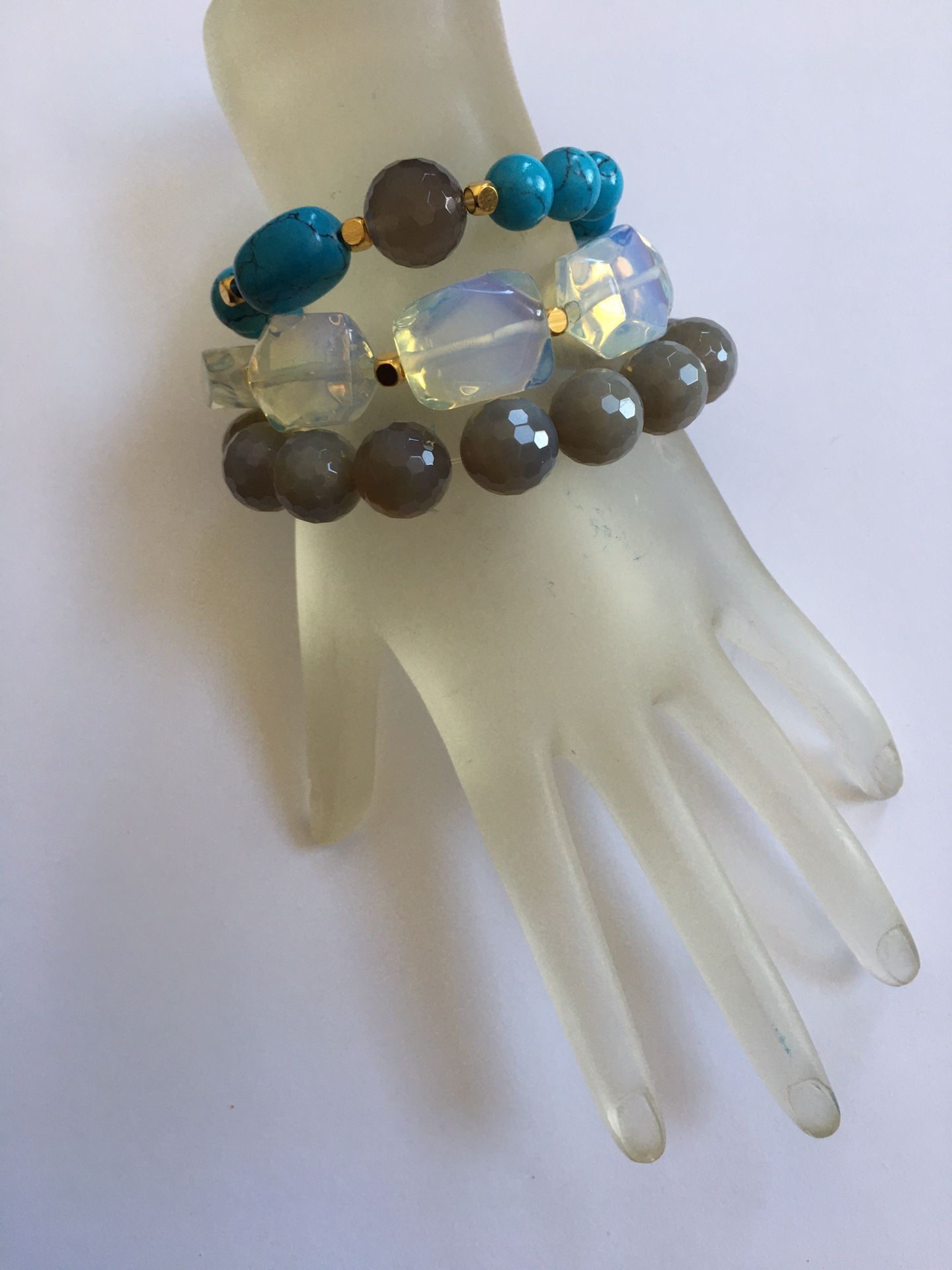 Stable Bracelets In Genuine Gemstones Turquoise, Agate And Moonstone