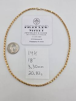 14k gold 18" diamond cut rope chain