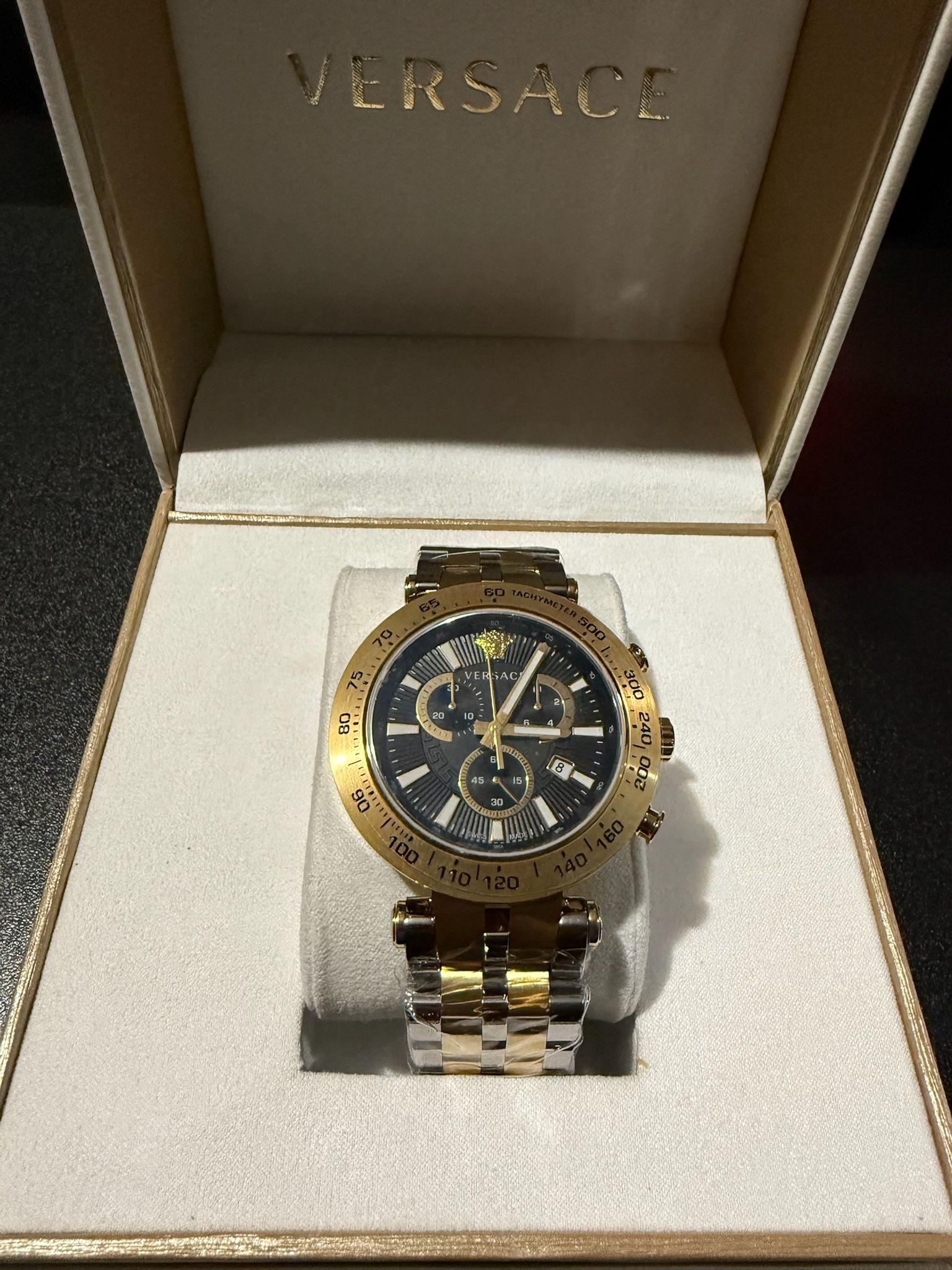 (Brand New) Versace Chronograph Men’s Watch // Silver Gold & Blk