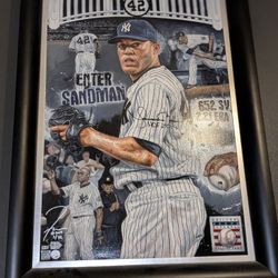 Hand Signed Mariano Rivera Painting By JUSTYN FARANO