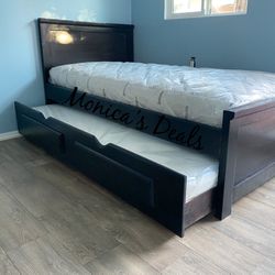 Solid Wood Twin/Twin Trundle + Mattresses $640