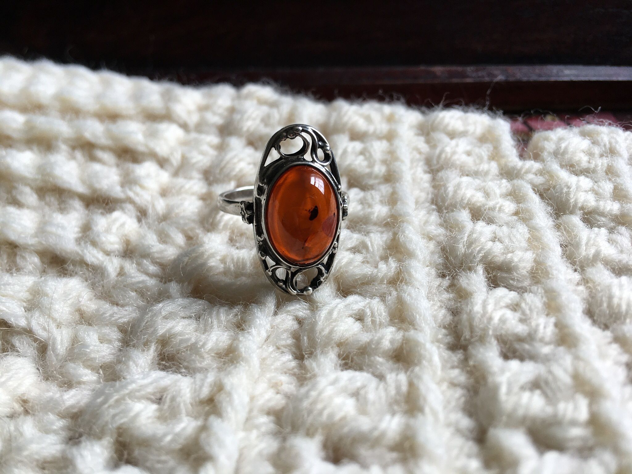 Oval Amber & Sterling Silver Ring