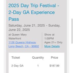 Day Trip Ticket  June 21-22 