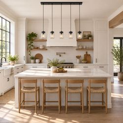 5-Light Glass Jar Kitchen Island Pendant - Black - New