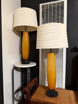 Pair of Mid-Century Modern Style Yellow Orange Amber Ombré Glass Table Lamps