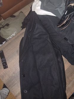Black Wool Button-Front Long Coat