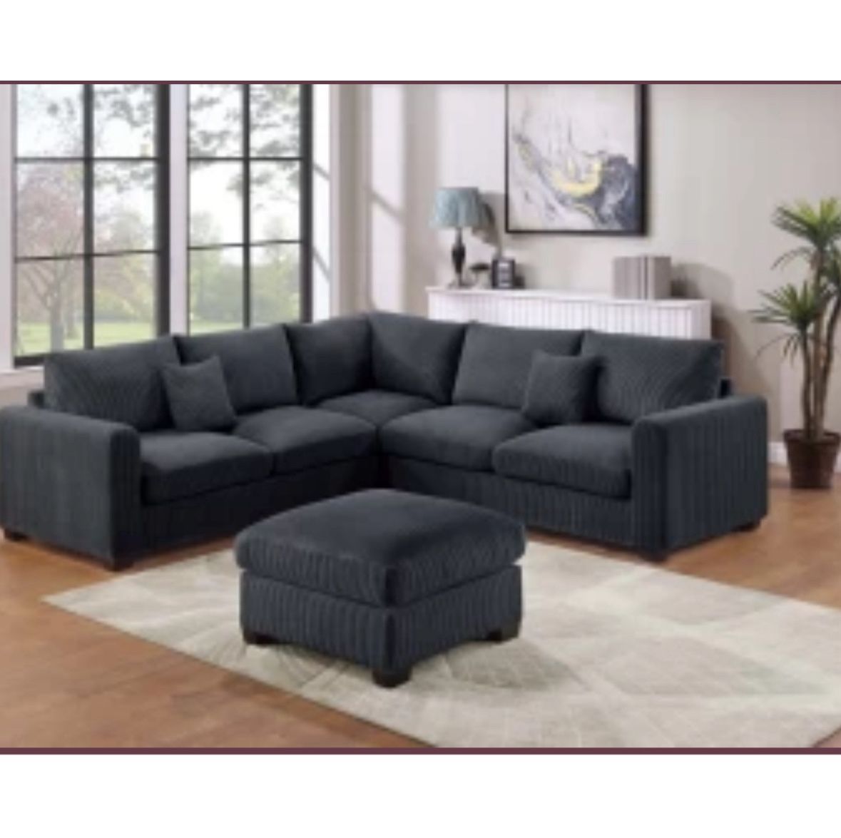 3Pc Sectional With Ottoman Set 