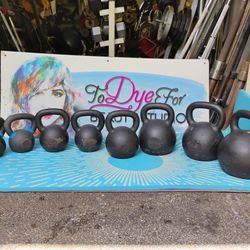 KETTLEBELLS :10s = $12/ 13lb.=$15/25lb.=$40 /25lb.=$40 / 35lb.= $50 / 44lb. =$55 & $65 / 62lb. =$90 /70s= $100 /80s =$120/88s=$130/100s=$150/124s=$160