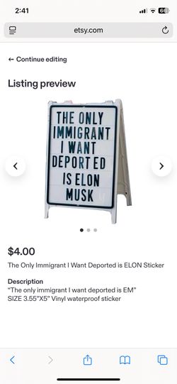 Deport Elon Musk Sign Sticker 3.55” x 5”